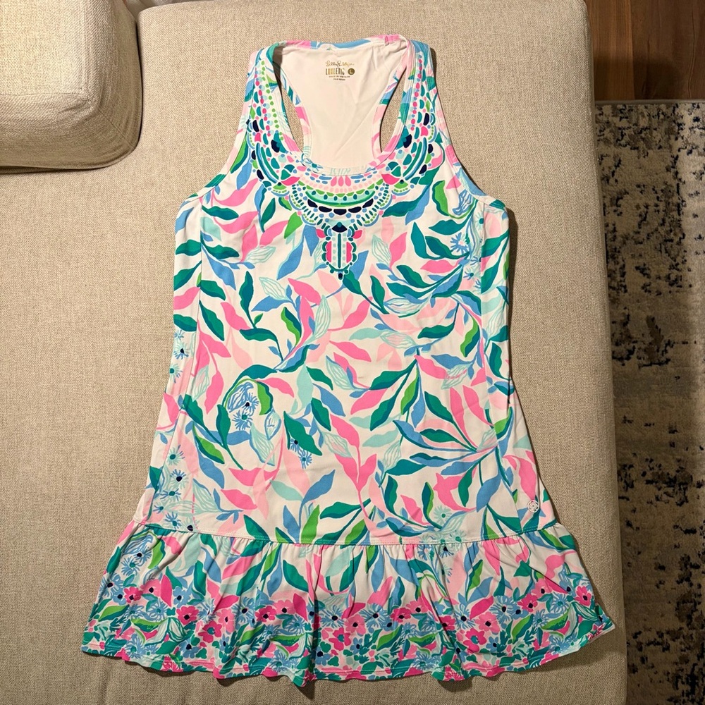 Lilly Pulitzer Luxletic Sleeveless Ruffle Hem Dress Size L RN 88189